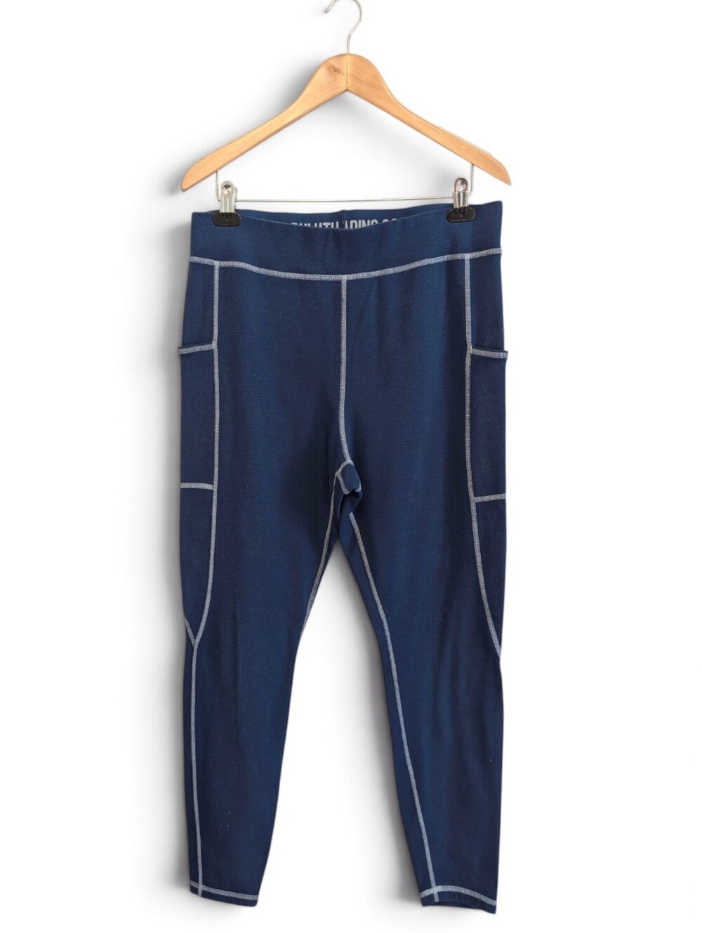 DULUTH TRADING Wool Base Layer Wickerino Leggings Side Pockets Blue Large - Picture 2 of 11